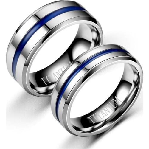 TITANIUM Trendy Stainless Steel Black Blue Groove Ring for Men Wedding Bands Rainbow Lovers Ring Male Jewelry Drop Shipping
