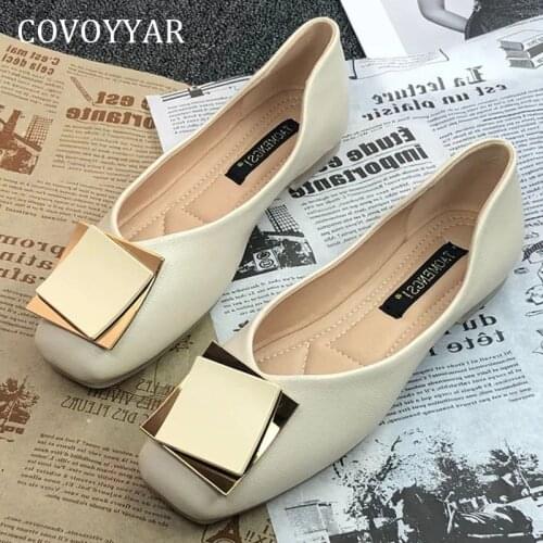 COVOYYAR Flat Womens Shoes Metal Decoration Slip on Loafers Soft Spring Autumn Fashion Office Lady Casual Shoes Woman WFS4080
