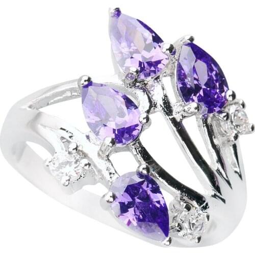 Smart Purple Stone 4*6mm Semi-precious Stone Silver cool for women Ring Q1158