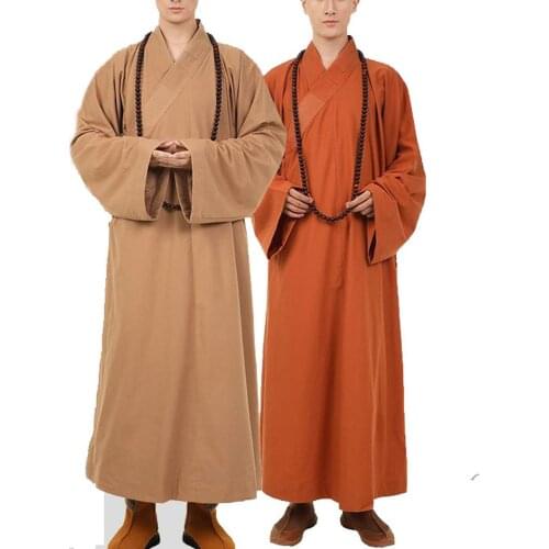 Unisex high quality ramie&cotton buddhist zen lay clothing shaolin monk kung fu robe buddha meditation suit Spring&Autumn khaki