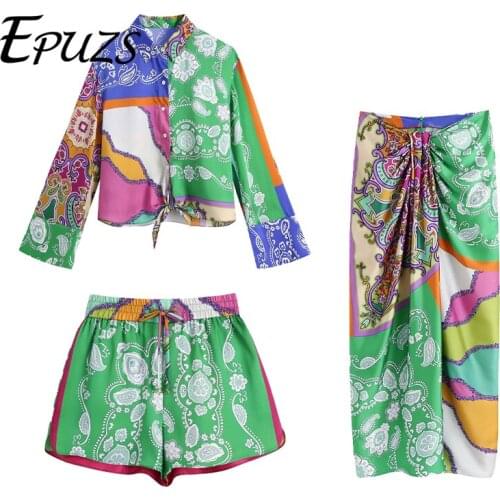 Women Two piece set Cropped Shirt & Pleated Skirt & Shorts Casual Fashion Chic Lady Women Outfit ensemble femme 2021