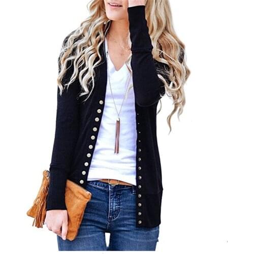 2021 Women V-Neck Long Sleeve Jacket Single-Breasted Button Cardigan Front Cardigan Solid Color Knitted Sweater Casual Jacket
