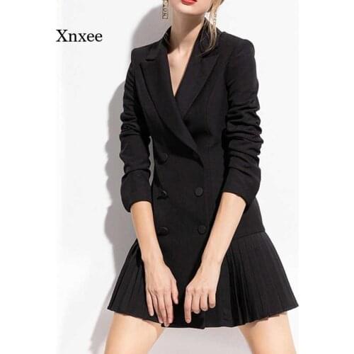 2021 New Suit Pleated Dress Spring Summer Fashion Runway High Quality Party Dresses Double Breasted Office Lady Clothes Outfits