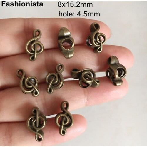 Free Shipping- 100 pcs Big Hole Antique Bronze Music Beads,7*8*15mm With 4.5mm Hole,Treble Clef Bead,European Bead For Jewel DIY