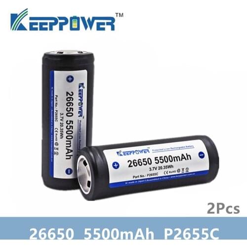 2 pcs KeepPower 26650 battery 5500mAh li-ion protected rechargeable 3.7V battery P2655C drop shipping Original batteria