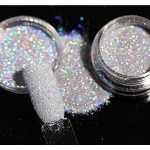 2g/1Box Gray Gradient Shiny Nail Glitter Powder Sparkly Nail Art Pigment Silver DIY Nail Art Manicure Decoration