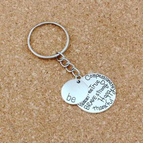 30pcs DIY Accessories Material Alloy "Be" Graffiti Happy Strong Thankfull Charm Band Chain key Ring A-129f