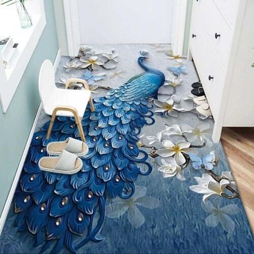 3D Carpet for Living Room Modern Diamond Velvet Entrance Doormat Anti-slip Peacock Hallway Corridor Rug Bedroom Kitchen Mat