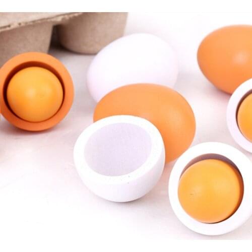 6PCS Wooden Eggs Yolk Pretend Play Kitchen Food Cooking Kids Children Baby Toy