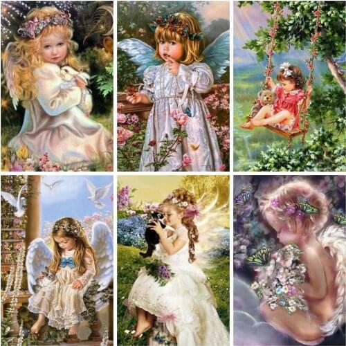 Huacan Diamond Embroidery Mosaic Angel Girl 5D Diamond Painting Full Square Portrait Beaded Pictures Bedroom Decoration Gift