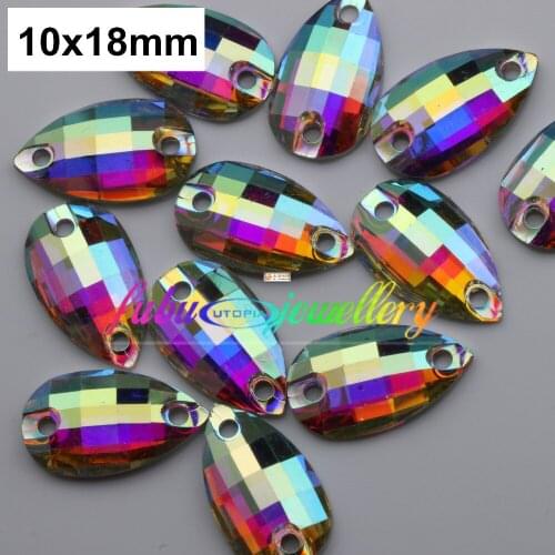 Free Shipping, 100pcs/Lot, 10x18mm Crystal AB / Clear AB Flat Back Chessboard Teardrop Sew On Stones