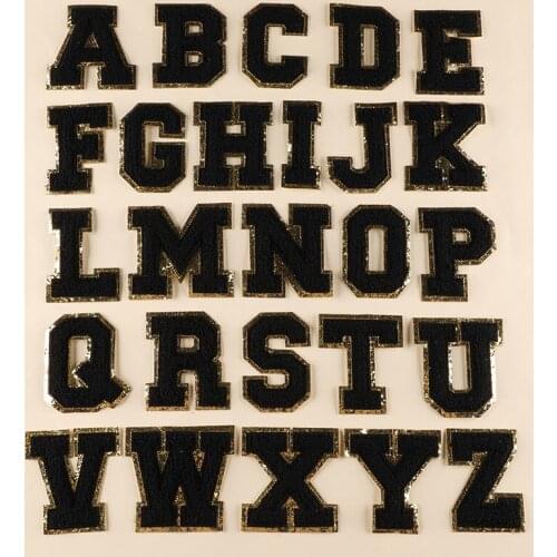 Prajna Glitter Towel English Alphabet Black Chenille 26 Letters Patches Sew on Embroidery Badge DIY Sewing Accessories Appliques