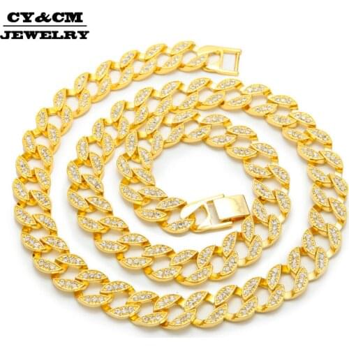 CY&CM Rapper HipHop Women Mens CZ Choker Necklace 15mm Bling Iced out Rhinestone Miami Cuban Link Chain Fashion Jewelry 30"