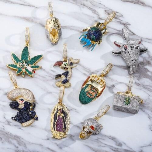 Hip Hop AAA CZ Zircon Paved Bling Iced Out Scorpion Gorilla Goat Dollar Money Bag Skull Pendants Necklace for Men Rapper Jewelry