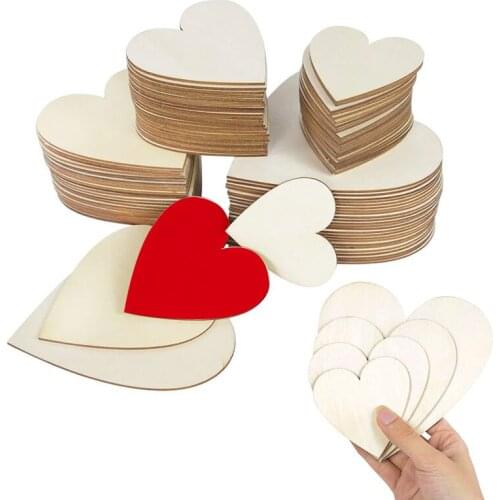 5pcs 8/10/12/15cm Heart Shaped Wooden Chips DIY Hearts Wood Slices Pendant Christmas Wedding Party Ornament Natural Crafts