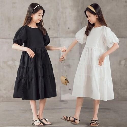 Kids Dresses Teenage White Black Wedding Party Dress Girl Dress Puff Sleeve Children Clothing Princess Dress 6 8 10 12 13 Years