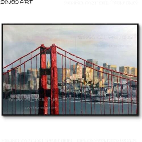 Famous American Landscape Golden Gate Bridge Picture Hand-painted Landscape Golden Gate Bridge Oil Painting for Wall Decoration