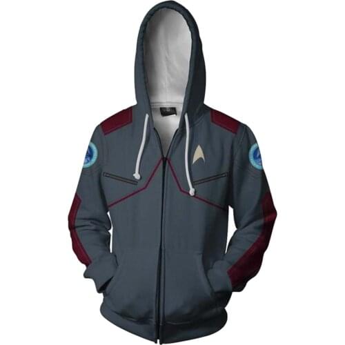 Star Cosplay Trek Costume Hooded Sweatshirt Print Hoodie Zipper Jacket Outerwear