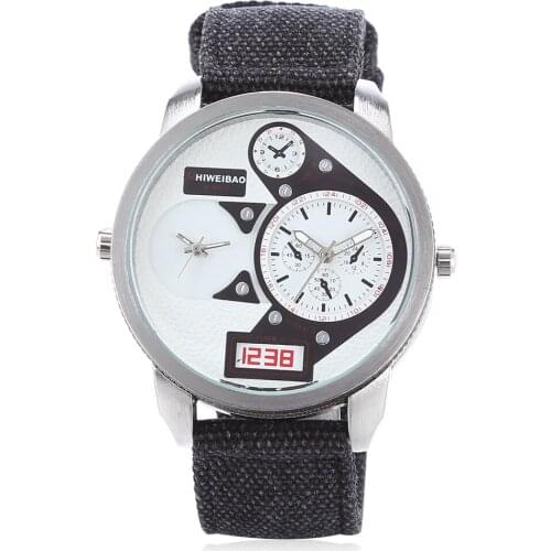 Cool Design Mens Watches Casual Quartz Wrist Watch For Men Dual Time Zones Military Relogio Masculino Canvas Band Sport Clock