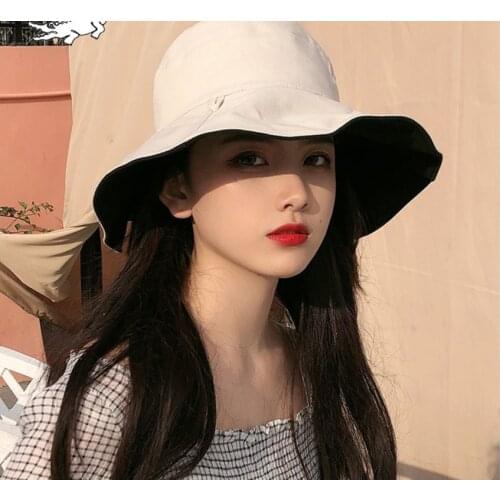 Summer hat sun hat foldable sun blockRaffia Bow Sun Hat Wide Brim Floppy Summer Hats For Women Beach hat Double-sided wearable