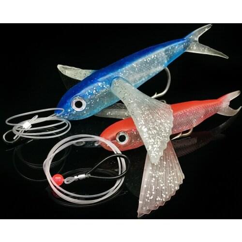 Flying Fish Aircraft Ribbon 17cm Sea Fishing big fish Soft Bait Tuna Lures Bait Big Winged Fish with hooks soft lure swimbait