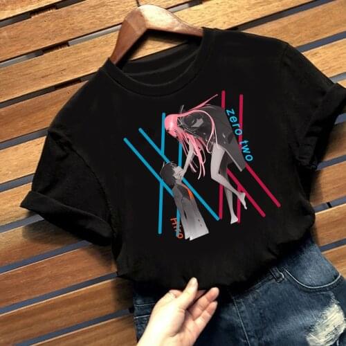 Hot Anime DARLING in the FRANXX Clothes T-shirt Fashion Summer Short T-shirt Harajuku Zerotwo Hiro Print T-shirt