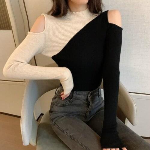 Fashion Girl Summer Knitted Pullover Slim Short Clothes Women Spring Tops Full Sleeve Cropped O-neck Blouse Strapless
