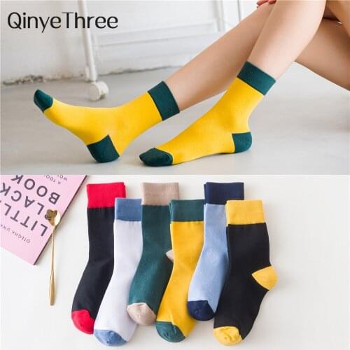 New Fashion Womens Stitching Color Socks Funny Soft Autumn Winter Sokken Normcore Minimalist Contrasting Colors Dropship