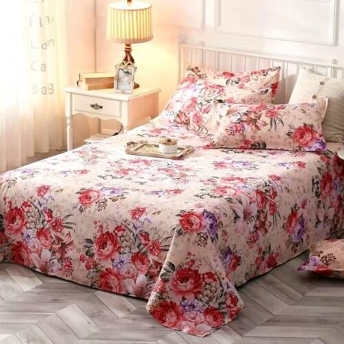 2020 New flower cotton bed sheet 1 pcs and pillowcase 2 pcs for adults pink red bed sets 3 pcs