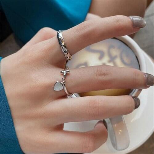 New Trend Womens Hip-Hop Finger Ring Simple Silver Color Star Heart-Shaped Cross Open Ring Elegant Female Jewelry Accessories