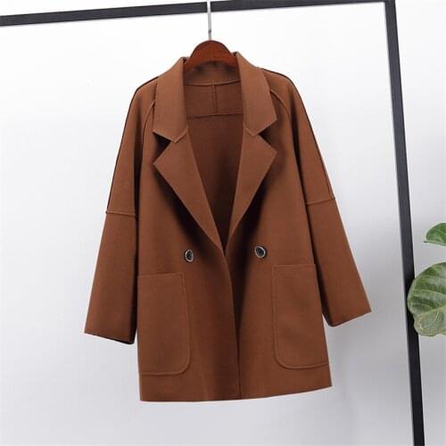 New Big Size Womens Woolen Coat Caramel Midi Long Section Listing Lady Long Sleeve Jacket Winter Coats Outwear Streetwear WZ943