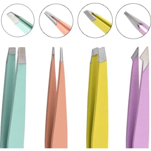 Hair Removal Tweezers Slant Flat Tips Stainless Steel Eyebrow Tweezers False Eyelash Extension Face Harmless Makeup Beauty Tool