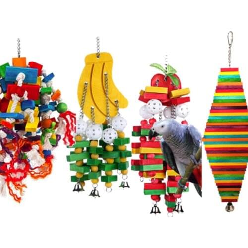 Bird Toys Chewing Playing Toys Large Medium Pet Parrot Cockatiel Parakeet Colorful Wooden Blocks Swing Food Grade Toys ZM815