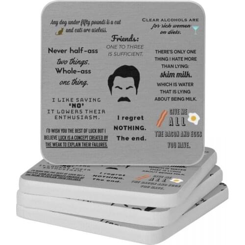 Ron Swanson Quotes Diatomaceous Earth Square Round Coaster MildewProof Cup Bonsai Mat Soap Toothbrush Pad 10x10cm