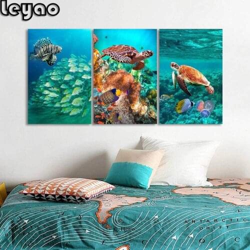 Triptych New Diamond Mosaic Cross Stitch Kits"Turtles In Sea World" 5D Diamond Embroidery Gift Full Diamond Painting Home Decor