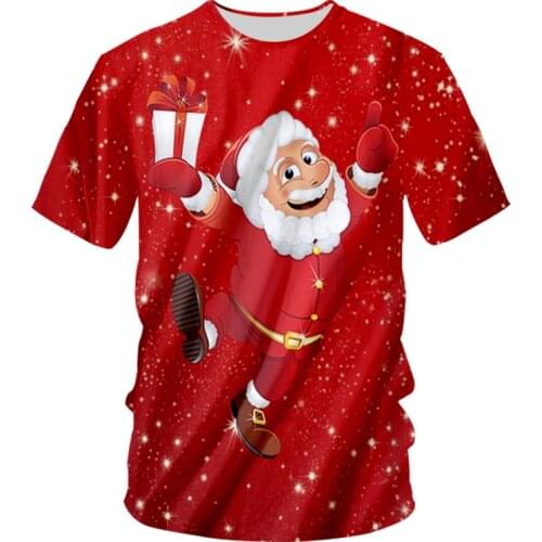 UJWI Snowflake Christmas Man T Shirt 3D Printed Lovely Anime Santa Claus Mens Clothing Large Size Polyester O Neck Tshirt