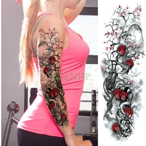 Waterproof Temporary Tattoo Sticker Rose Plum Blossom Full Arm Fake Tatto Flash Tatoo Sleeve Large Size for Men Women Girl Lady