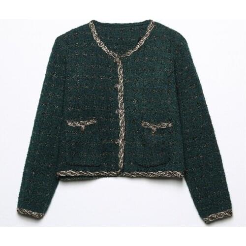 MESTTRAF Women 2021 Fashion Small Fragrance Tweed Jacket Jacket Retro Long Sleeve Pocket Decoration CoatS Streetwear