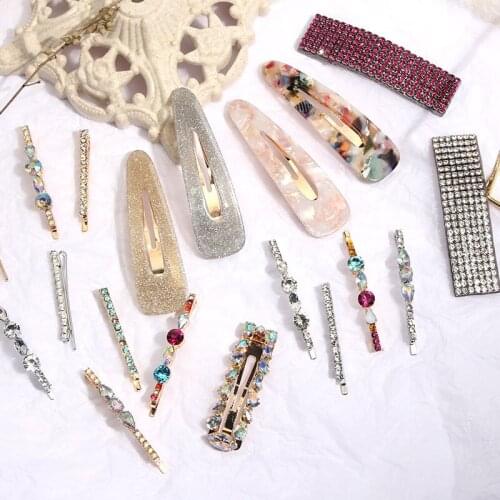 Flatfoosie 2020 New Fashion Resin Acetate Hair Clip Women Hair Accessories Colorful Shiny Rhinestone Crystal Hairpins Barrettes
