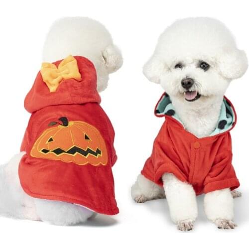 Winter Dog Clothes Halloween Pumpkin Cat Costume Puppy Warm Outfits Fleece Hoodie Autumn Winter Pet Hooded Jacket Coat Clothes