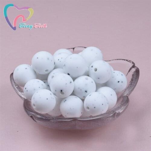 10 PCS White Gritty/Speckled 9-19MM Silicone Ball Round Beads Baby Teether Tool Care Necklace Pacifier Chain DIY Toy Round Ball