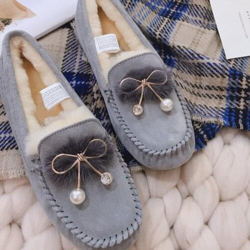 Women 100% Natural Fur Shoes Moccasins Loafers Soft Genuine Leather Leisure Flats Female Casual Footwear Size 35-40