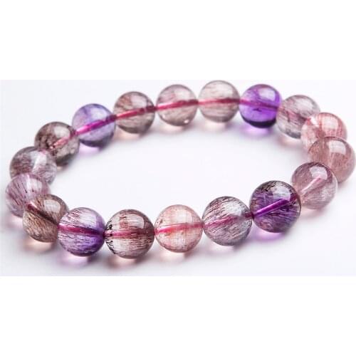 11mm Genuine Natural Super Seven 7 Melody Stone Stretch Bracelet For Women Femme Charm Round Crystal Bead Bracelet Just One Gift