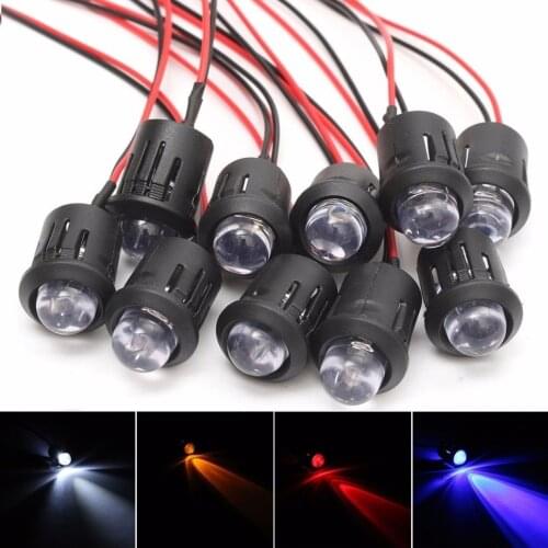 5PC 12V 10mm Waterproof Pre-Wired Constant LED Ultra Bright Water Transparent Bulb Red / Yellow / Blue / White Signal Lamps