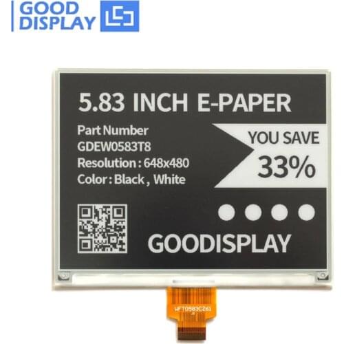 5.83 inch high resolution 648x480, e-paper display, black and white, e-ink screen, GDEW0583T8