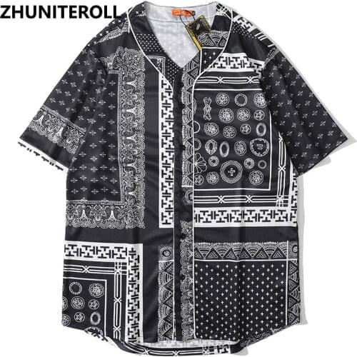 Harajuku Hawaiian Shirt Men Hip Hop Paisley Graphics Block Print Streetwear Beach Shirt Button Up Summer Short Sleeve Tops Shirt