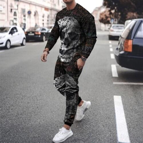 Summer fashion casual brand mens sportswear trousers 2021 mens sportswear long-sleeved T-shirt 2-piece set