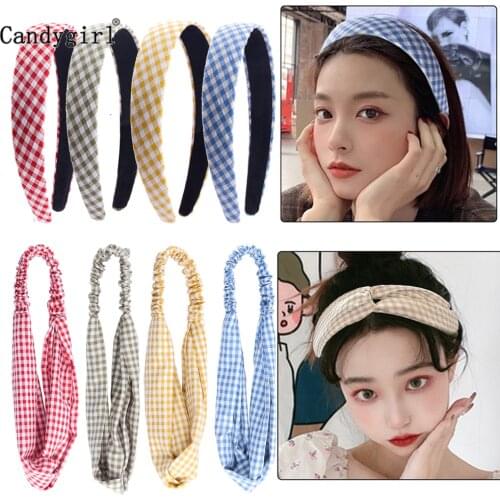 2pcs New Girls Plaid Hairbands Vintage Cross Knot Elastic Bandanas Hair Hoop Holder School Fashion Hair Accessories