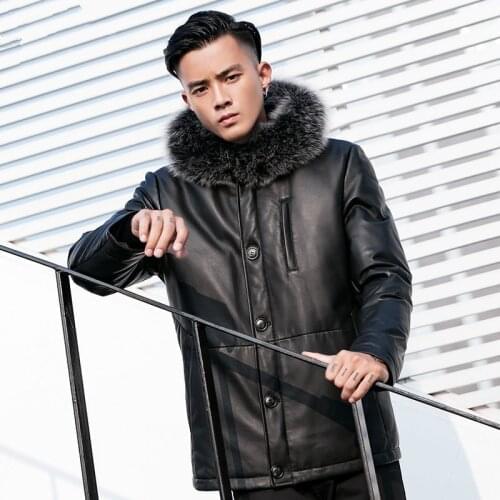 Leather Jacket Sheepskin Genuine Leather Jacket Men Duck Down Winter Coat Mens Leather Jacket Chaqueta Cuero Hombre YY869