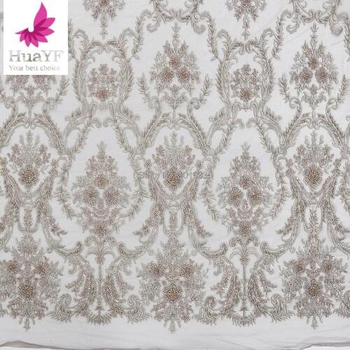 Heavy Net France Lace Fabric Handmade High Quality Pink Lace Nigerian Lace Fabric 2020 High Quality Lace With Beaded 5yards